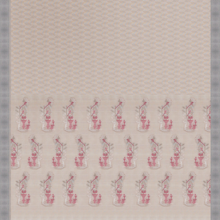 "Handwoven Off-white Soft Silk Saree - 1840T009258DSC"