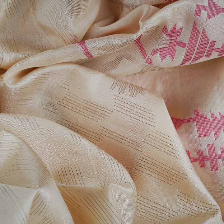 "Handwoven Off-white Soft Silk Saree - 1840T009258DSC"