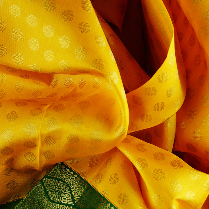 Handwoven Yellow with Orange Kanjivaram Silk Saree - 1852T004850DSC
