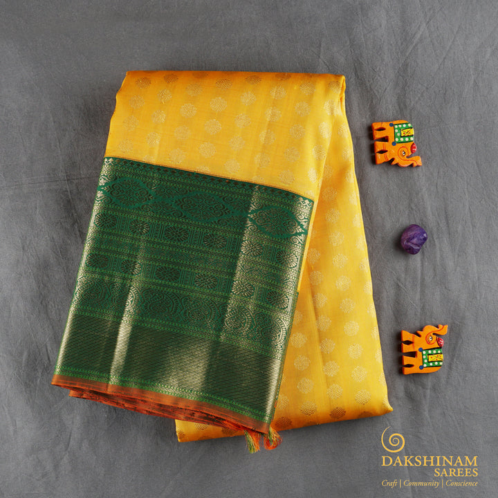 Handwoven Yellow with Orange Kanjivaram Silk Saree - 1852T004850DSC