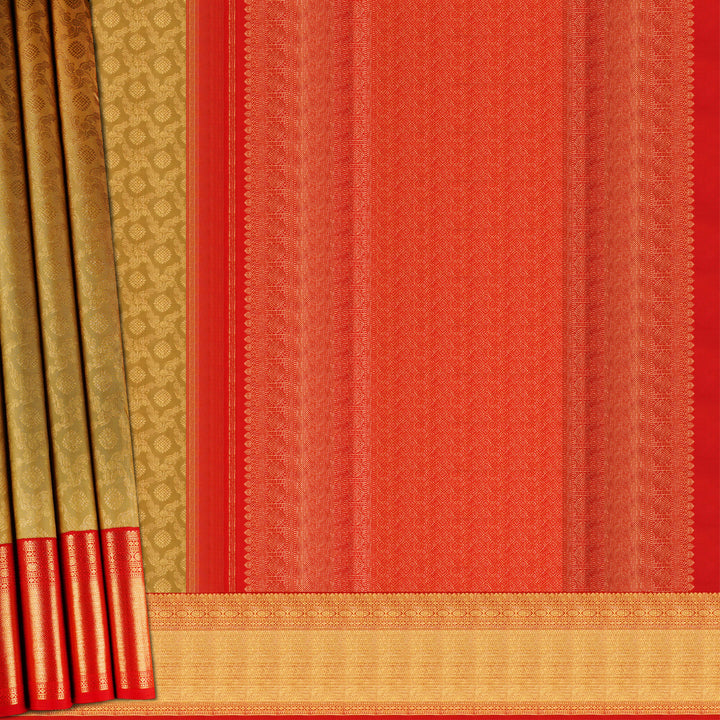 Handwoven Gold with Red Kanjivaram Silk Saree - 1853T007503DSC