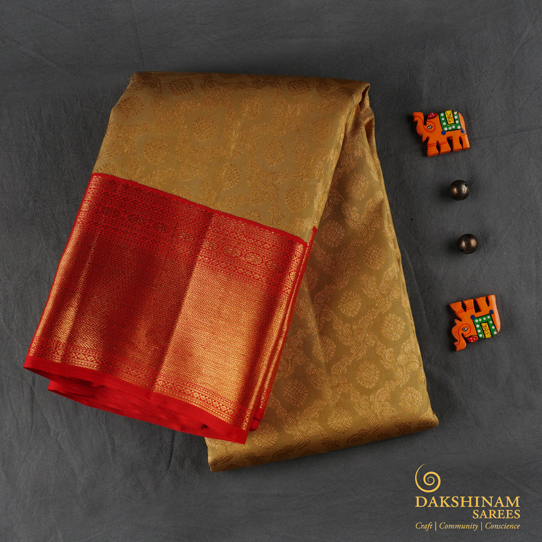 Handwoven Gold with Red Kanjivaram Silk Saree - 1853T007503DSC