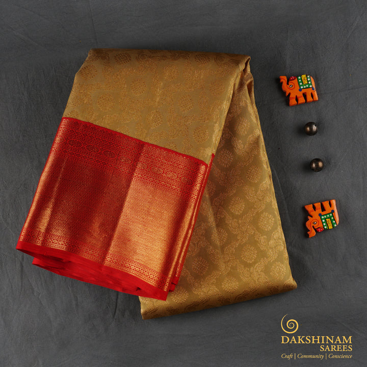 Handwoven Gold with Red Kanjivaram Silk Saree - 1853T007503DSC
