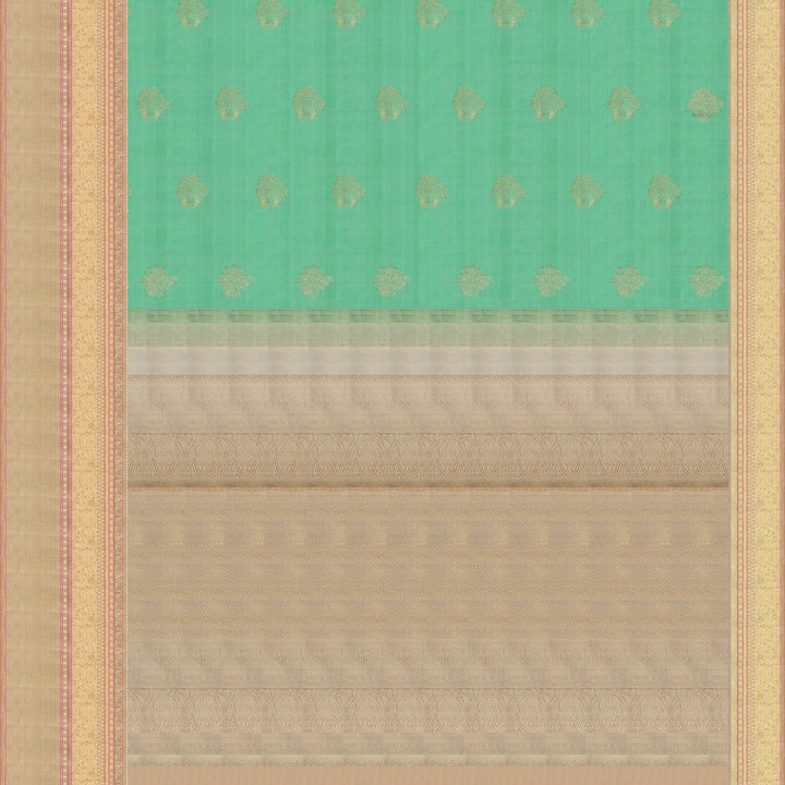 Handwoven Green with Beige Kanjivaram Silk Saree - 1854T005696DSC
