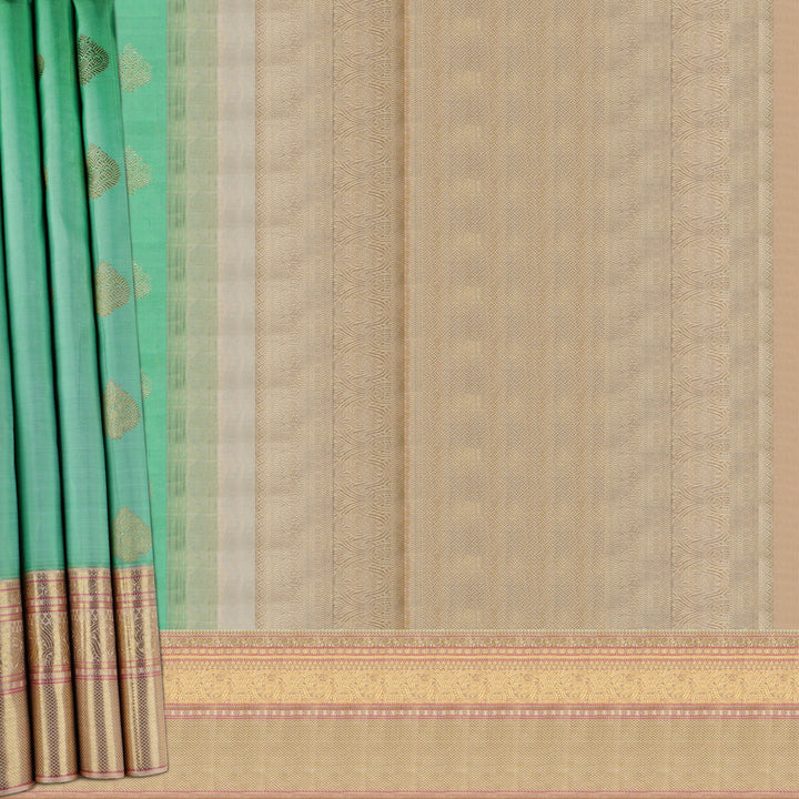 Handwoven Green with Beige Kanjivaram Silk Saree - 1854T005696DSC
