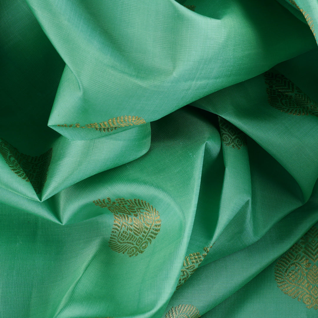 Handwoven Green with Beige Kanjivaram Silk Saree - 1854T005696DSC