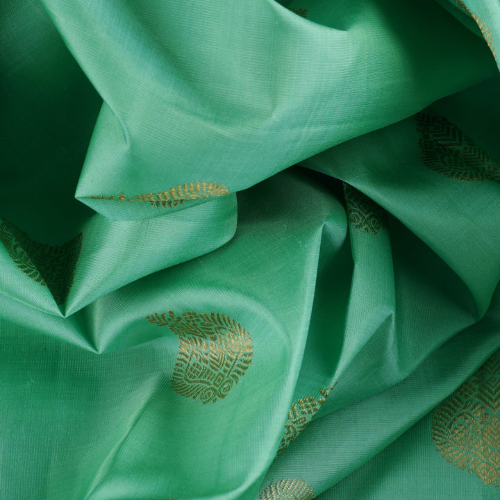 Handwoven Green with Beige Kanjivaram Silk Saree - 1854T005696DSC