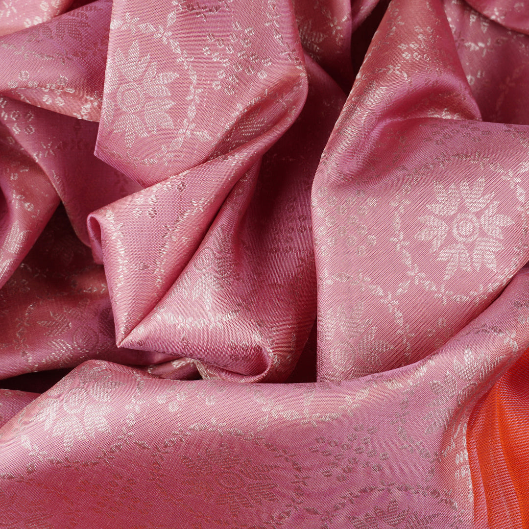 Handwoven Pink with Orange Kanjivaram Silk Saree - 1857T008334DSC