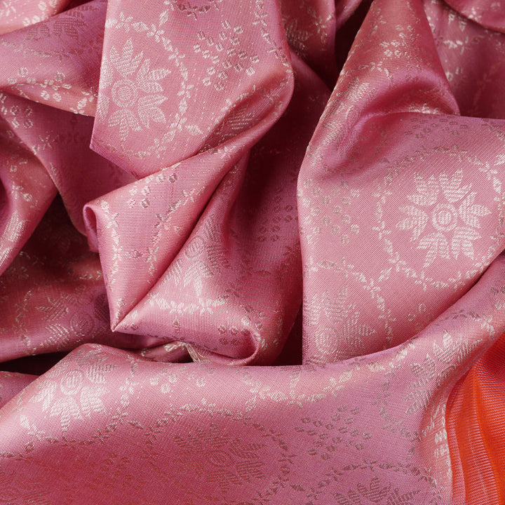 Handwoven Pink with Orange Kanjivaram Silk Saree - 1857T008334DSC