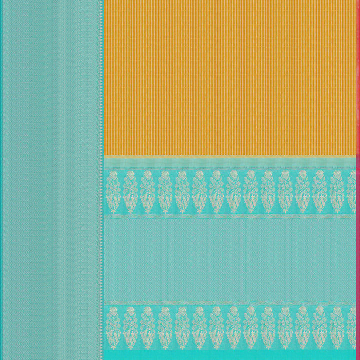 Handwoven Yellow with Blue Kanjivaram Silk Saree - 1858T006073DSC