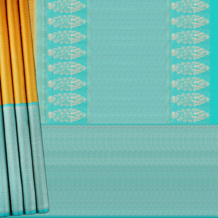 Handwoven Yellow with Blue Kanjivaram Silk Saree - 1858T006073DSC