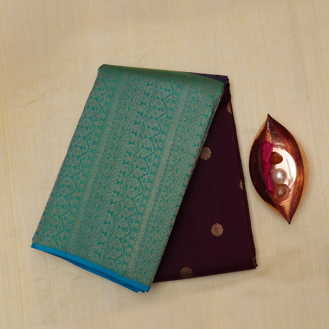 Handwoven Purple with Blue Kanjivaram Silk Saree - 1874T008782DSC