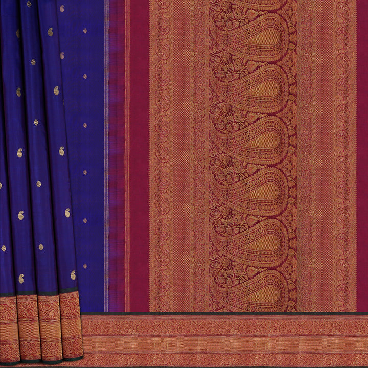 Handwoven Violet with Magenta Kanjivaram Silk Saree - 1875T008783DSC