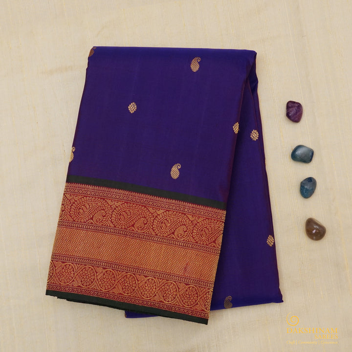 Handwoven Violet with Magenta Kanjivaram Silk Saree - 1875T008783DSC