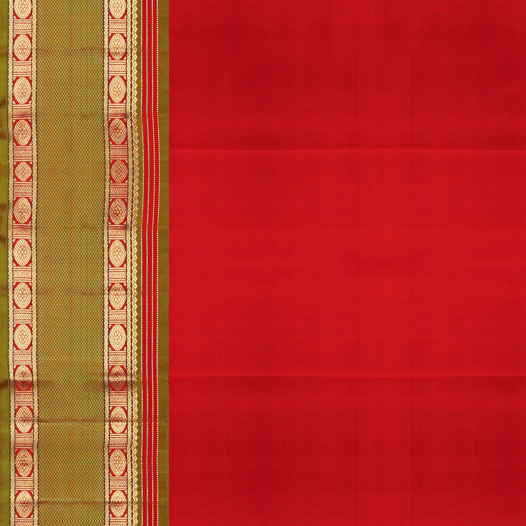 Handwoven Orange with Green Kanjivaram Silk Saree - 1882T006356DSC