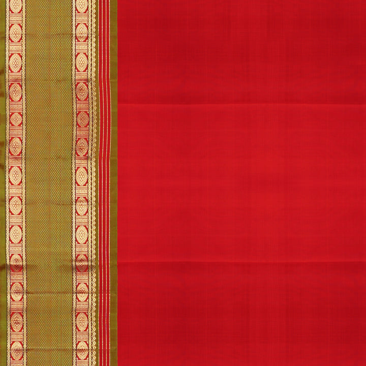 Handwoven Orange with Green Kanjivaram Silk Saree - 1882T006356DSC