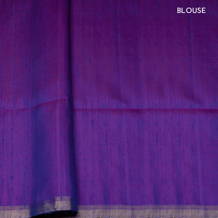 Violet handwoven soft silk saree with gold zari diamond buttas, floral motifs and rose gold zari pallu