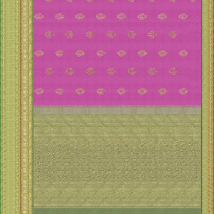 Handwoven Pink with Green Kanjivaram Silk Saree - 1896T005707DSC