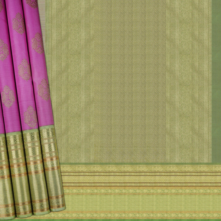 Handwoven Pink with Green Kanjivaram Silk Saree - 1896T005707DSC