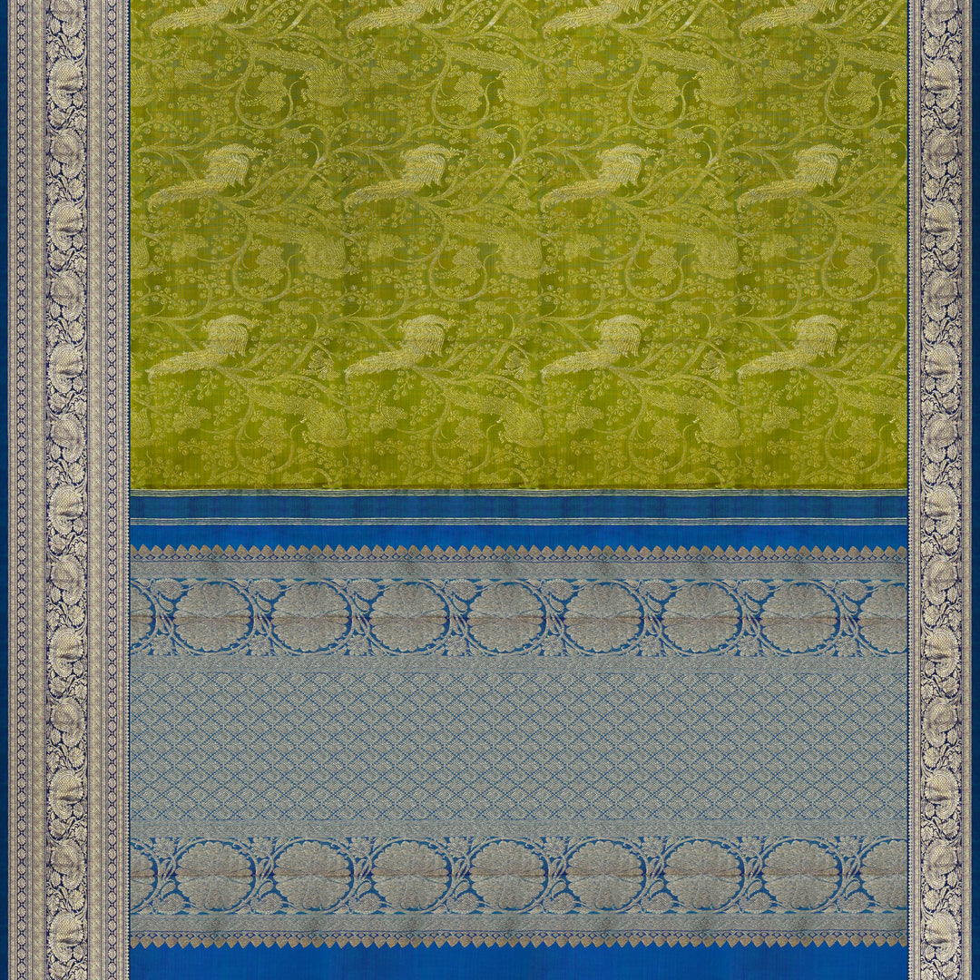 Handwoven Green with Blue Kanjivaram Silk Saree - 1903T004271DSC