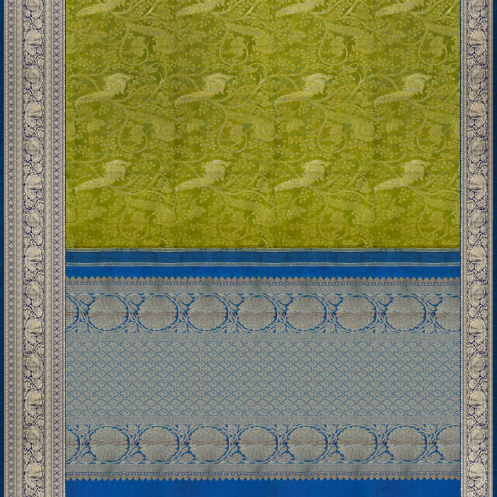 Handwoven Green with Blue Kanjivaram Silk Saree - 1903T004271DSC