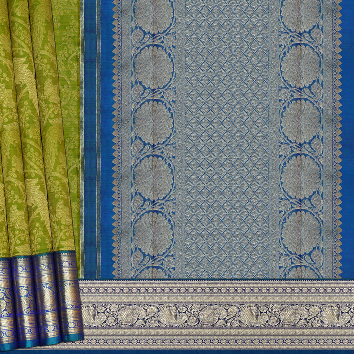 Handwoven Green with Blue Kanjivaram Silk Saree - 1903T004271DSC