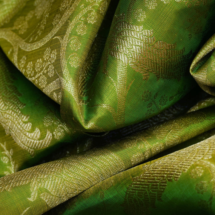 Handwoven Green with Blue Kanjivaram Silk Saree - 1903T004271DSC