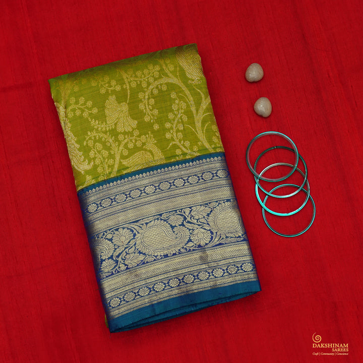Handwoven Green with Blue Kanjivaram Silk Saree - 1903T004271DSC