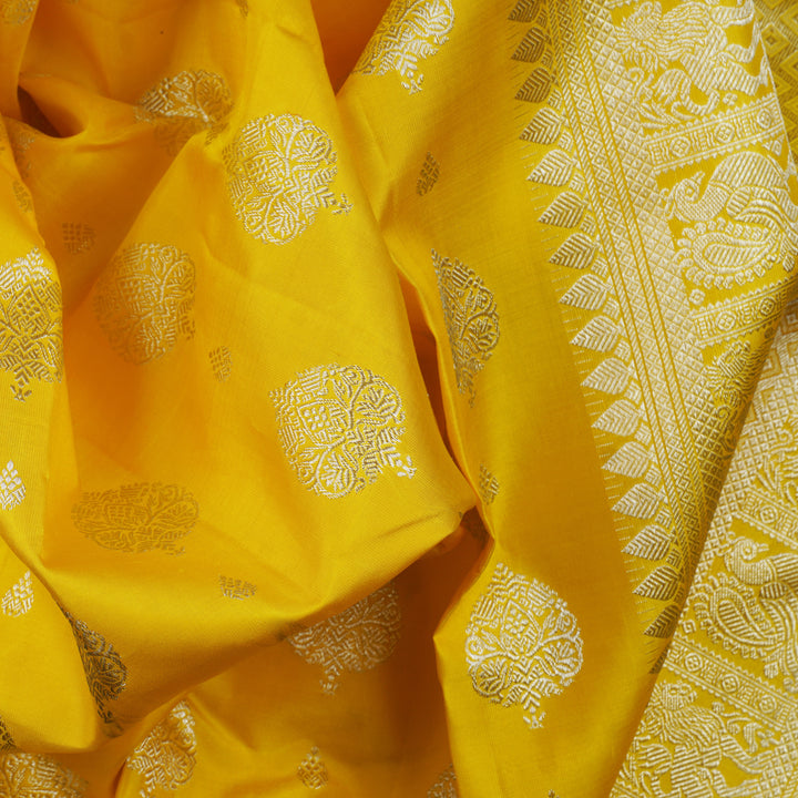 Handwoven Yellow Kanjivaram Silk Saree- 1541T005703DSC