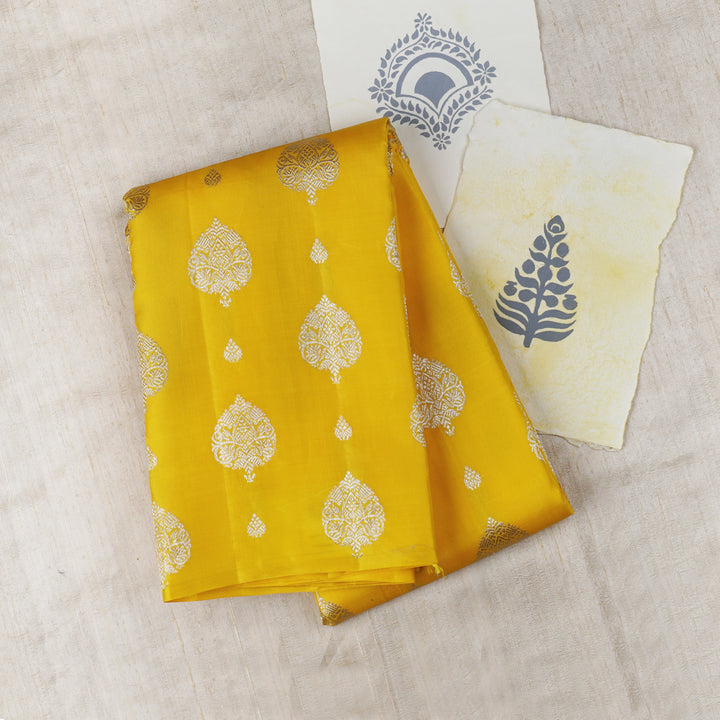 Handwoven Yellow Kanjivaram Silk Saree- 1541T005703DSC
