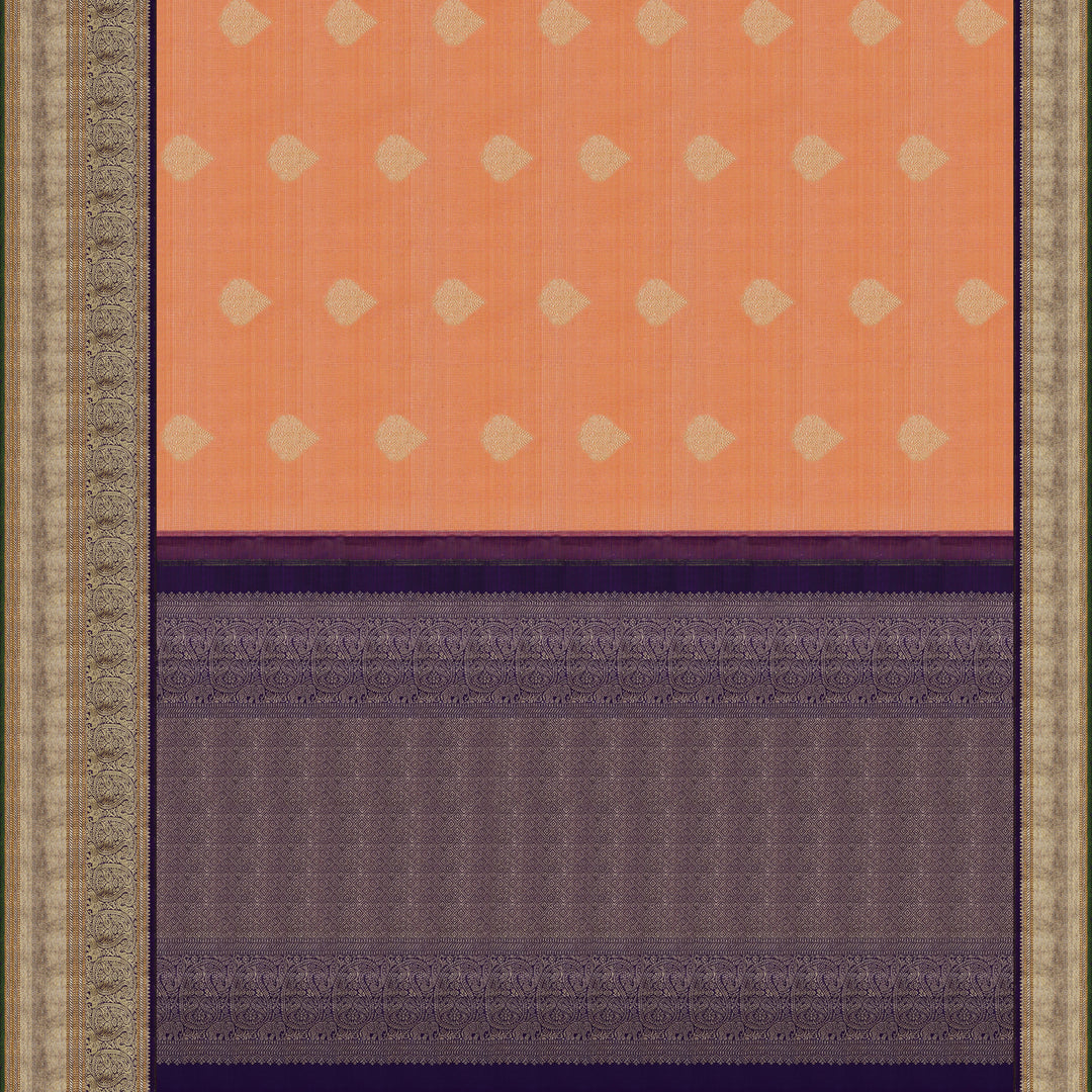 Handwoven Peach with Purple Kanjivaram Silk Saree - 1910T005692DSC