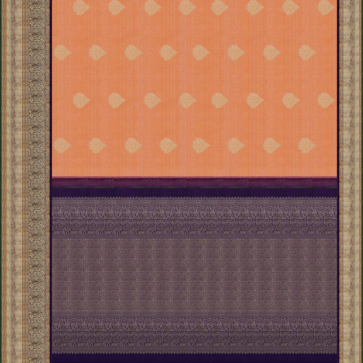 Handwoven Peach with Purple Kanjivaram Silk Saree - 1910T005692DSC