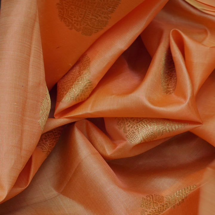 Handwoven Peach with Purple Kanjivaram Silk Saree - 1910T005692DSC