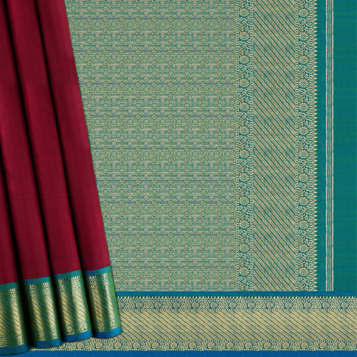 Handwoven Maroon with Blue Kanjivaram Silk Saree - 1919T009035DSC