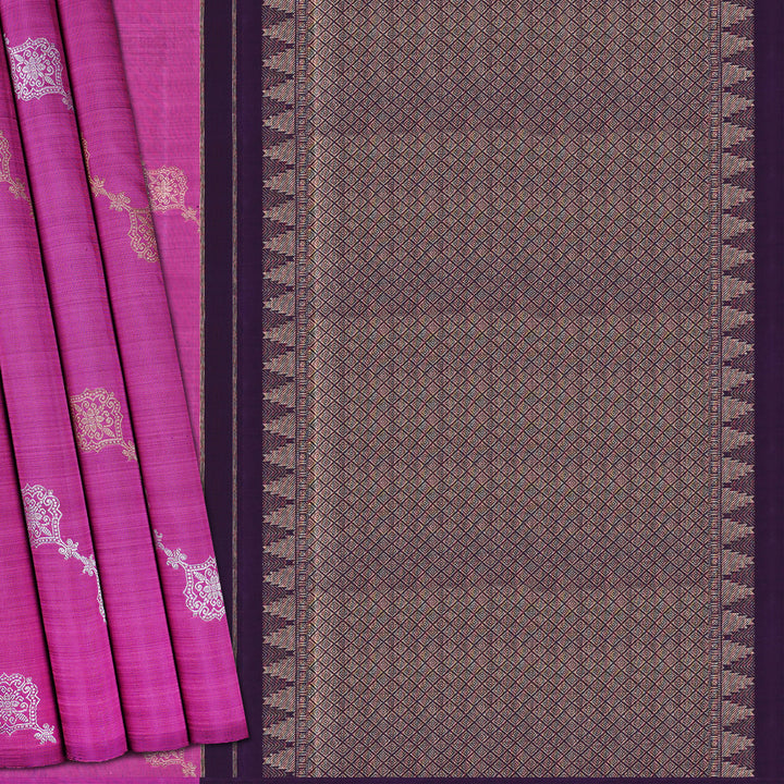Handwoven Pink with Purple Kanjivaram Silk Saree - 1927T008994DSC