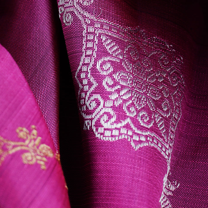 Handwoven Pink with Purple Kanjivaram Silk Saree - 1927T008994DSC