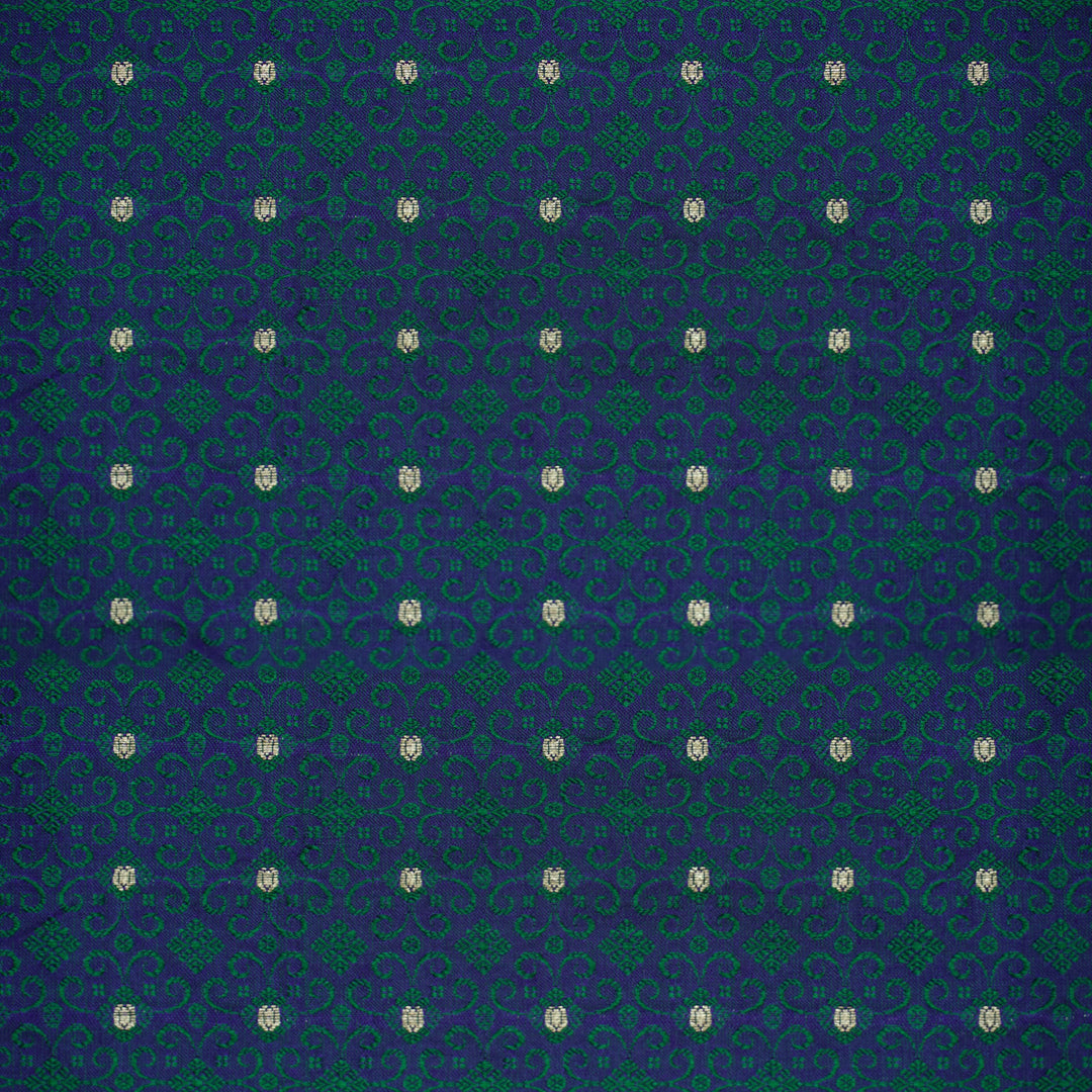 Handwoven Peacock Blue Banarasi Tanchoi Fabric - 46T004676DSC