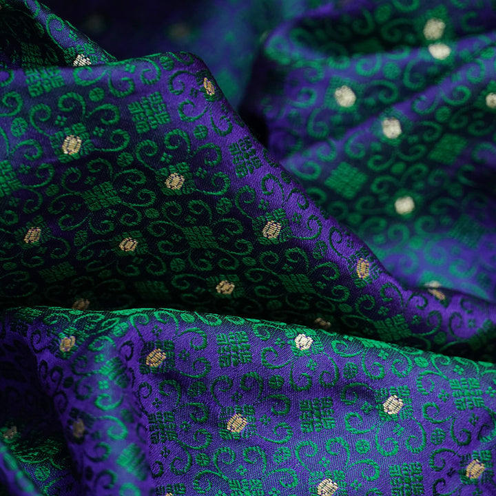 Handwoven Peacock Blue Banarasi Tanchoi Fabric - 46T004676DSC