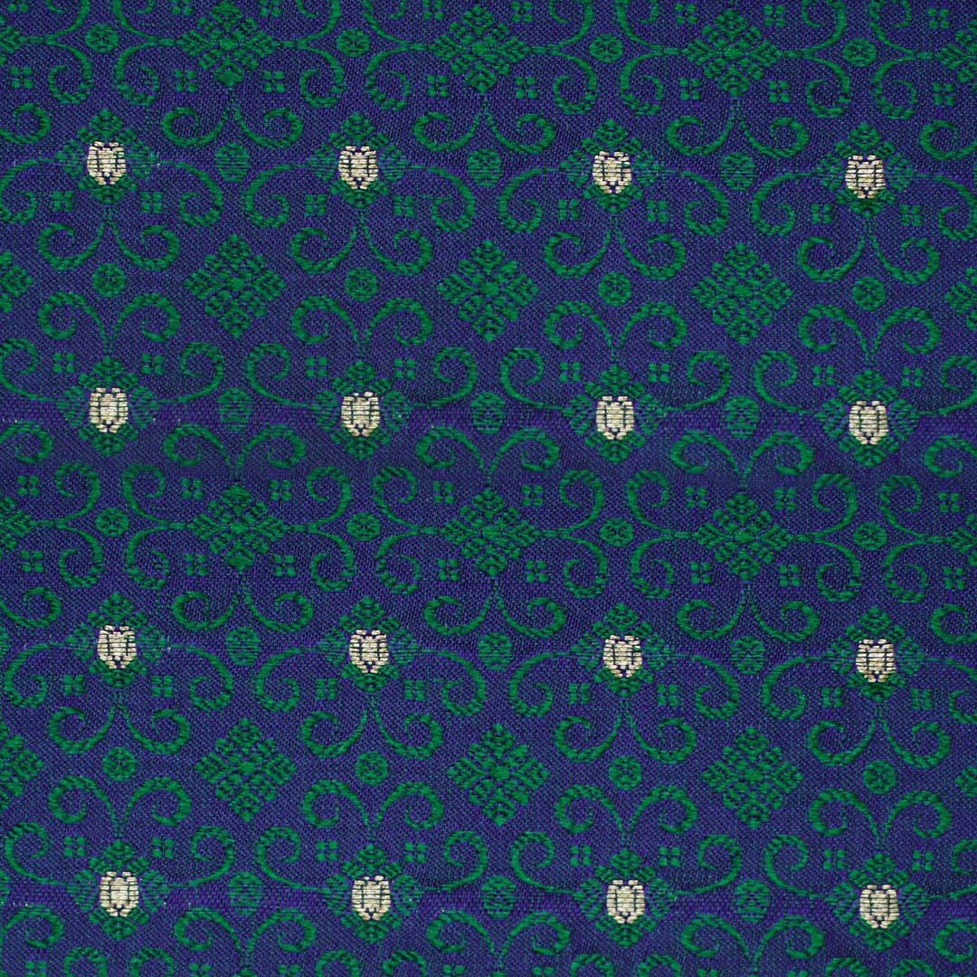 Handwoven Peacock Blue Banarasi Tanchoi Fabric - 46T004676DSC