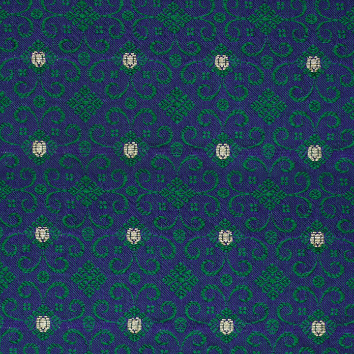 Handwoven Peacock Blue Banarasi Tanchoi Fabric - 46T004676DSC