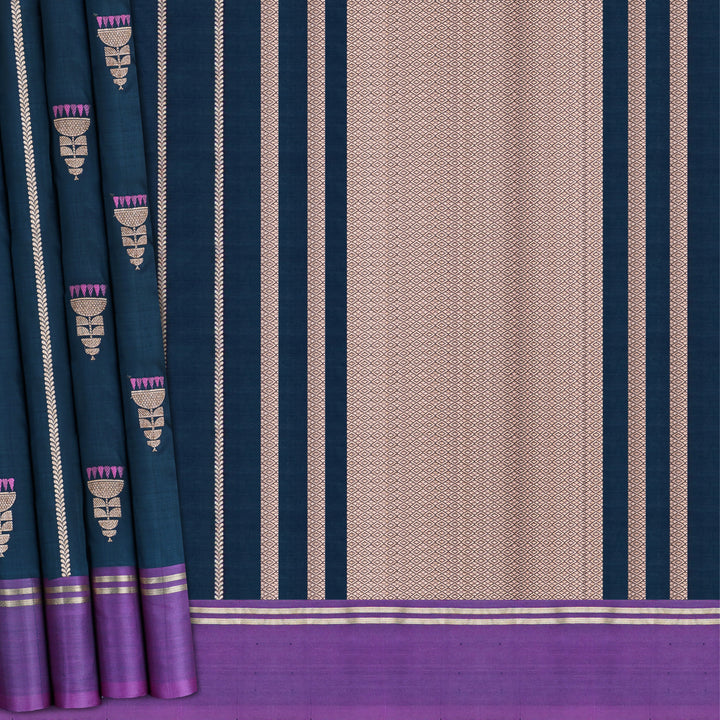 Handwoven Green with Purple Banarasi Silk Saree - 1954T009366DSJ