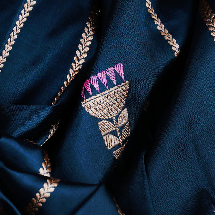 Handwoven Green with Purple Banarasi Silk Saree - 1954T009366DSJ