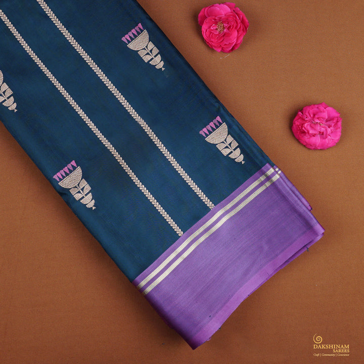 Handwoven Green with Purple Banarasi Silk Saree - 1954T009366DSJ