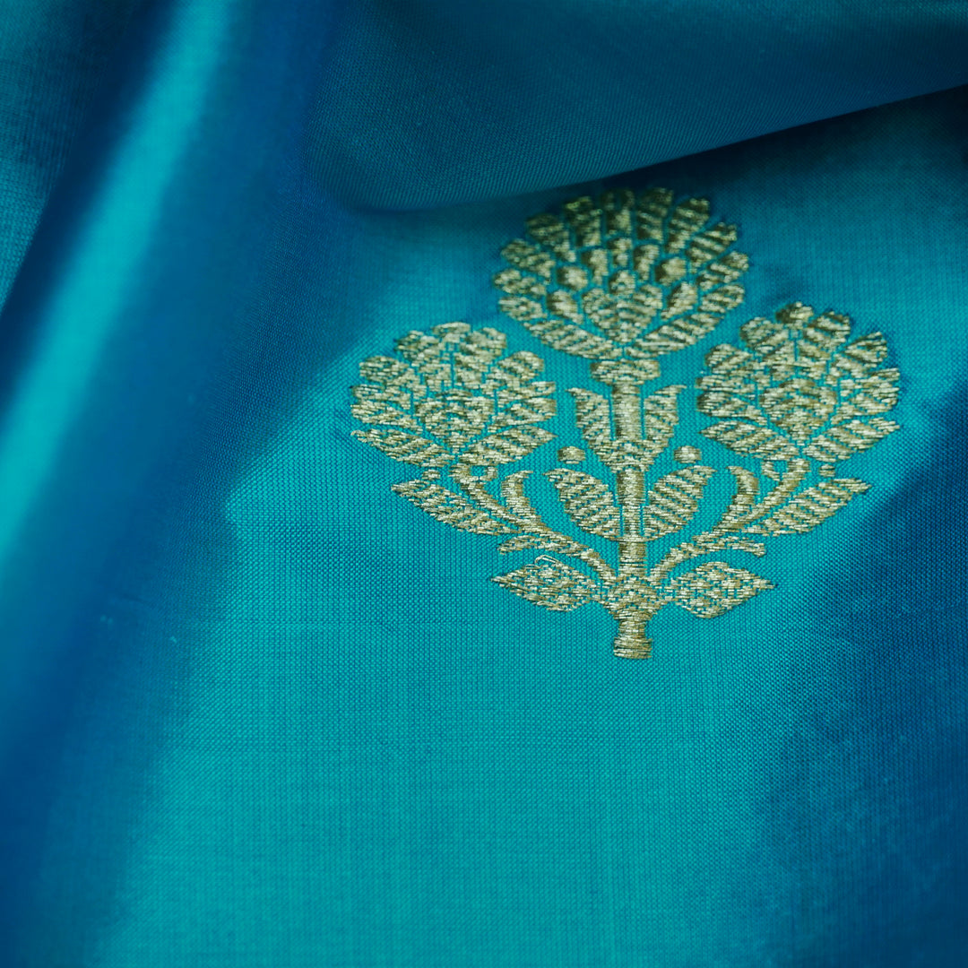 Handwoven Blue Banarasi Fabric - 44T004469DSC