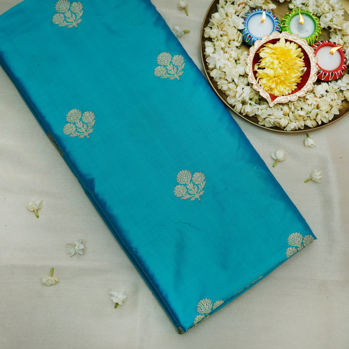 Handwoven Blue Banarasi Fabric - 44T004469DSC
