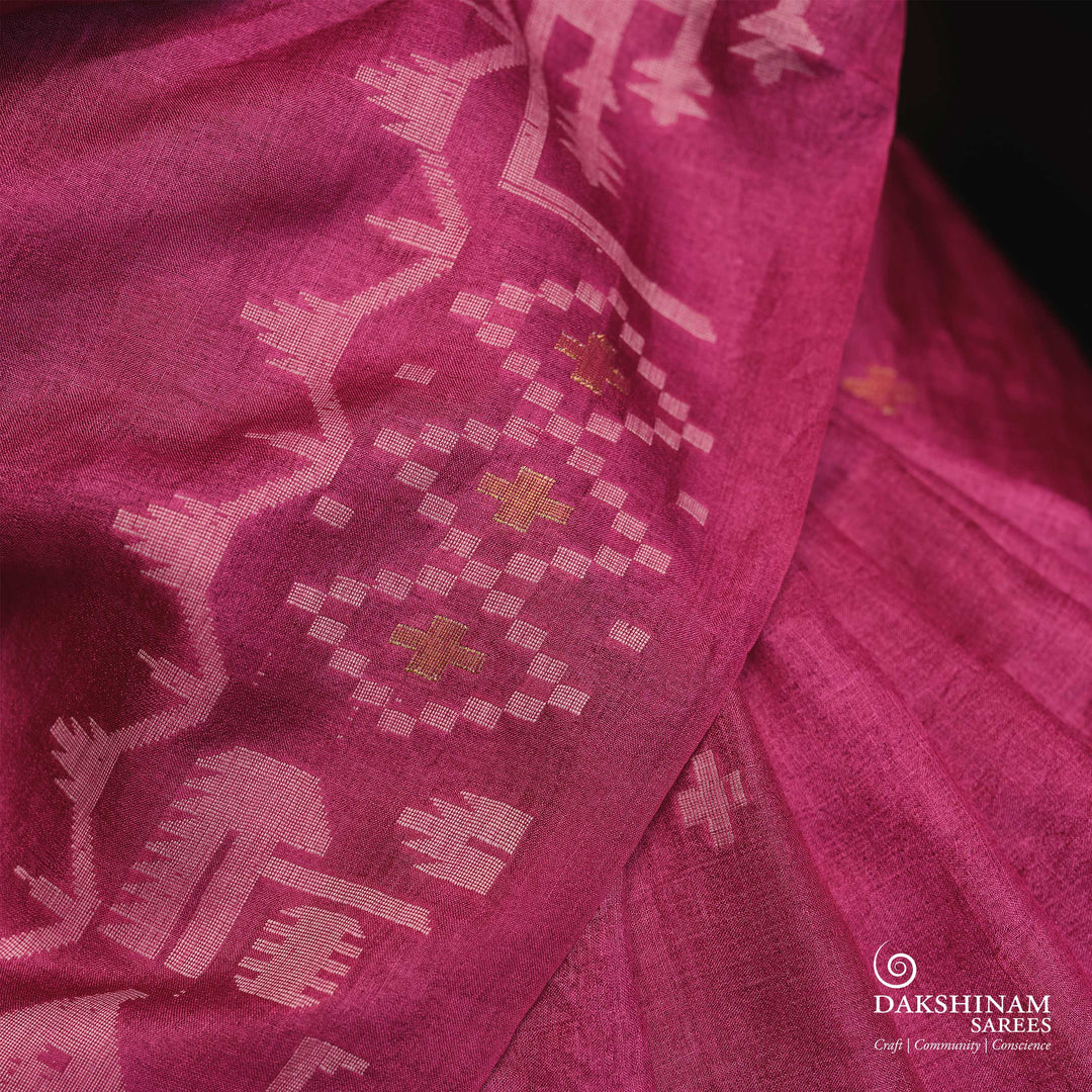 Pink Handwoven Tussar Silk Saree with Jamdani Floral Border and Star Buttas 3506T017326DSC
