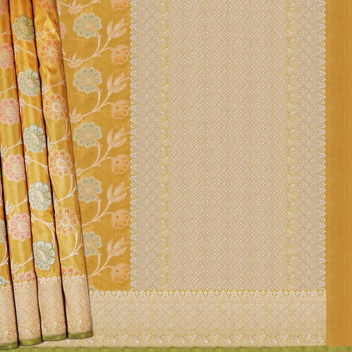 Handwoven Yellow Banarasi Silk Saree - 1963T009524DSC