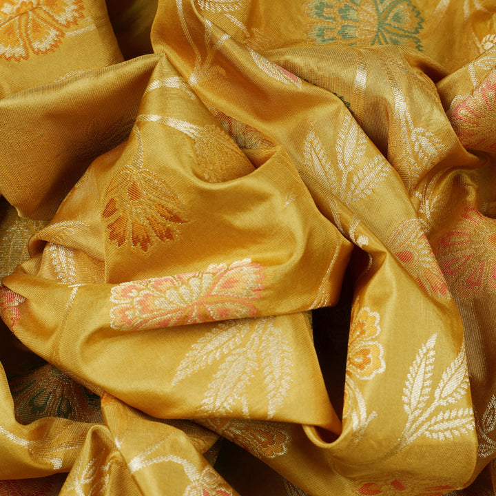 Handwoven Yellow Banarasi Silk Saree - 1963T009524DSC