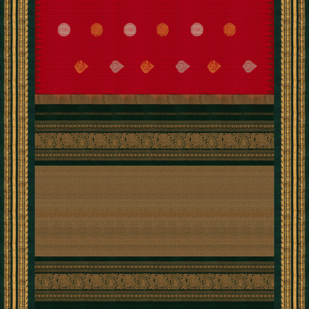 Handwoven Red with Green Gadwal Silk Saree - 2034T010269DSC