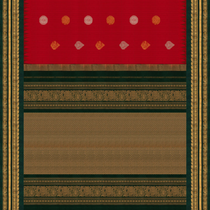Handwoven Red with Green Gadwal Silk Saree - 2034T010269DSC